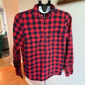 J. Crew Factory Top Womens Buffalo Plaid Perfect Fit Shirt Flannel 1/2 Button S